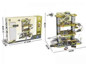 Купить Парковка 8628 B “Військова станція”, 3 поверхи, майданчик для гелікоптера, механічний ліфт, запускач, 4 машинки, металопластик, в коробці оптом с доставкой